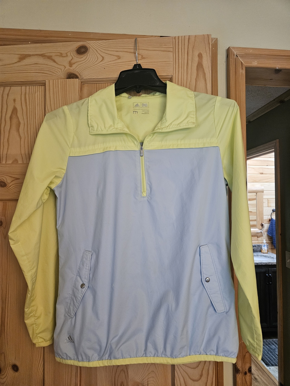 adidas Golf Light Blue and Yellow Colorblock Half-Zip Windbreaker